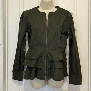 New York & Company Olive Green Canvas Ruffle Jacket